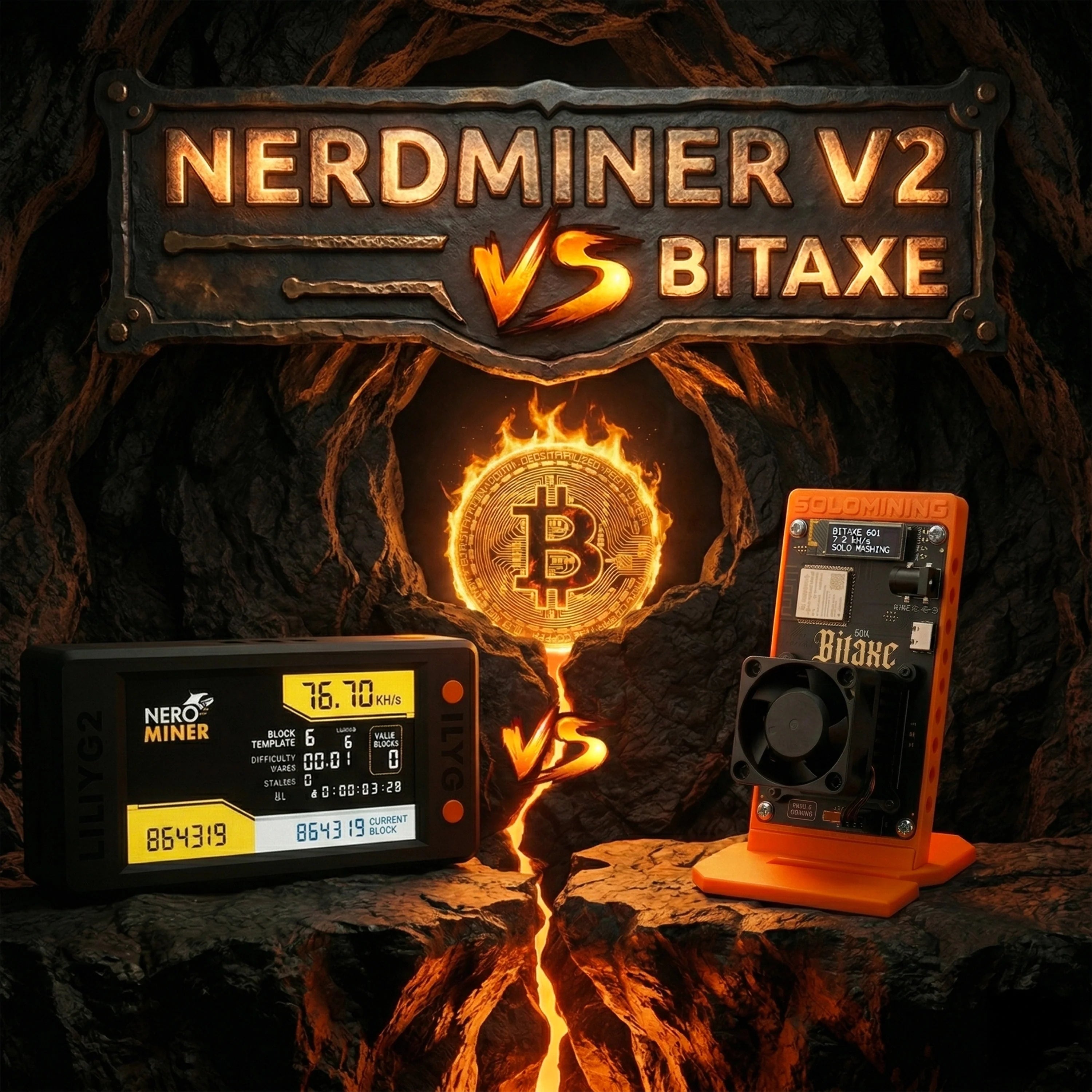 Nerdminer V2 vs BitAxe - Direkter Vergleich der beiden Bitcoin Solo Miner.