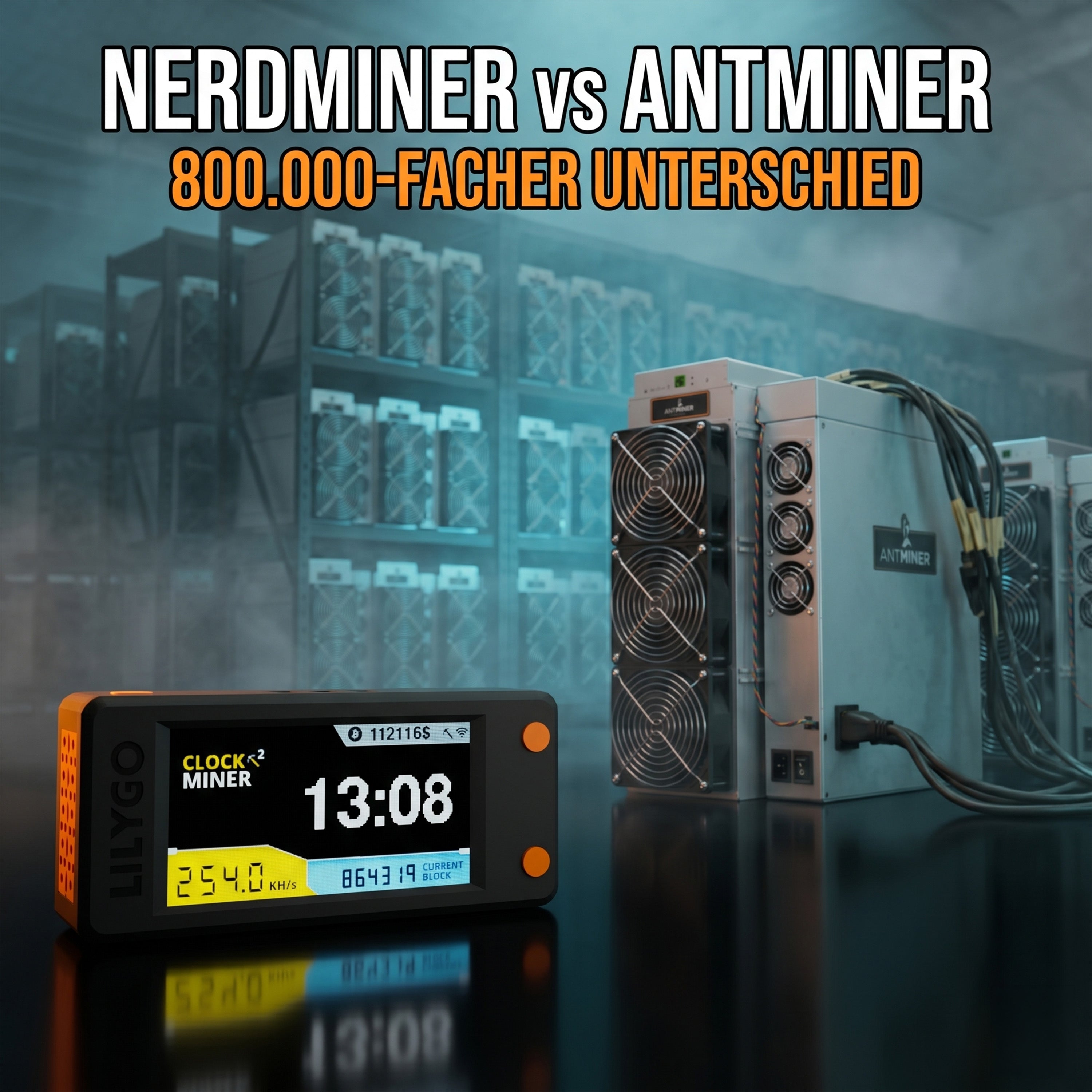 Nerdminer V2 vs. Antminer S21 — 800.000-facher Unterschied im Vergleich