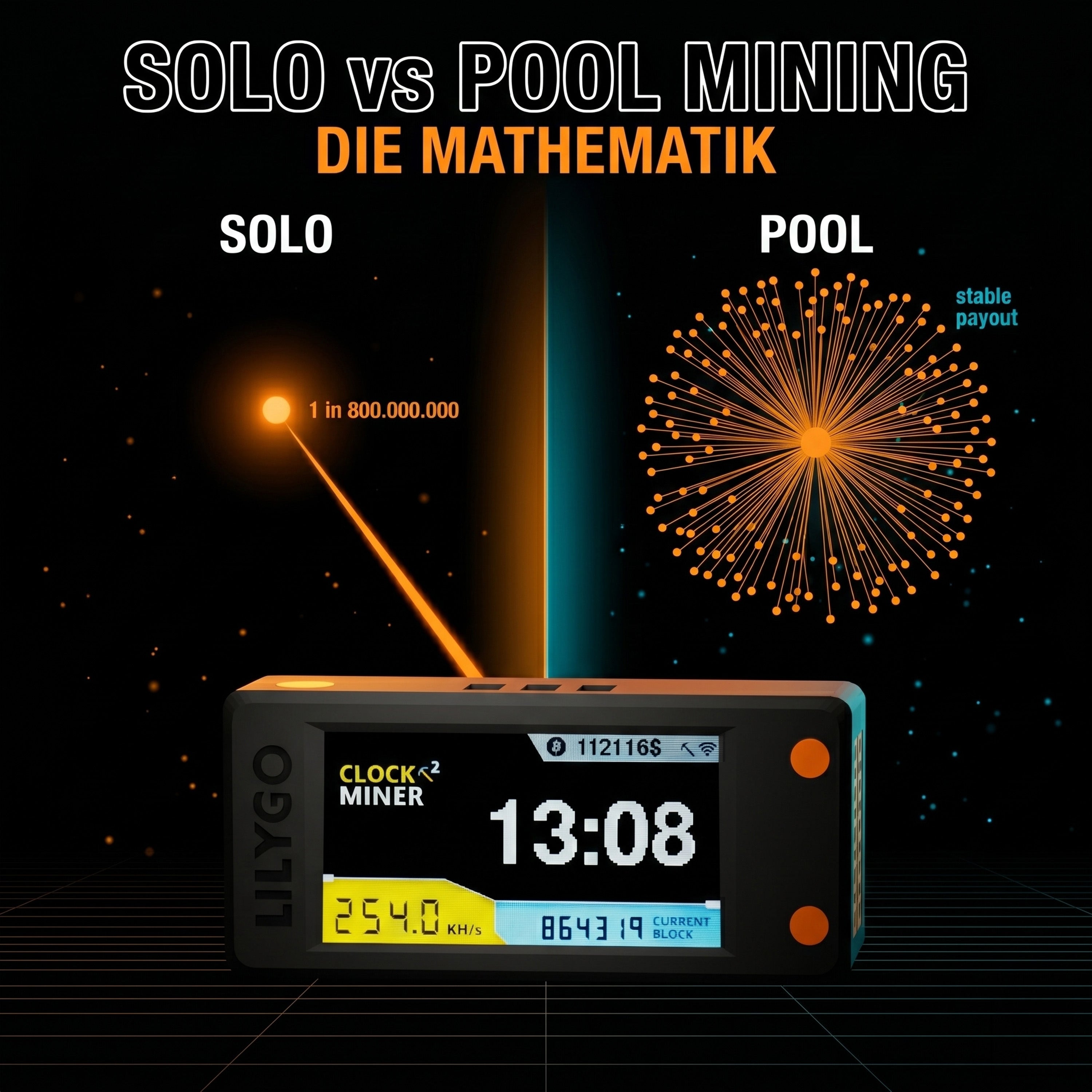 Solo Mining vs. Pool Mining — Die mathematische Entscheidung nach Hashrate