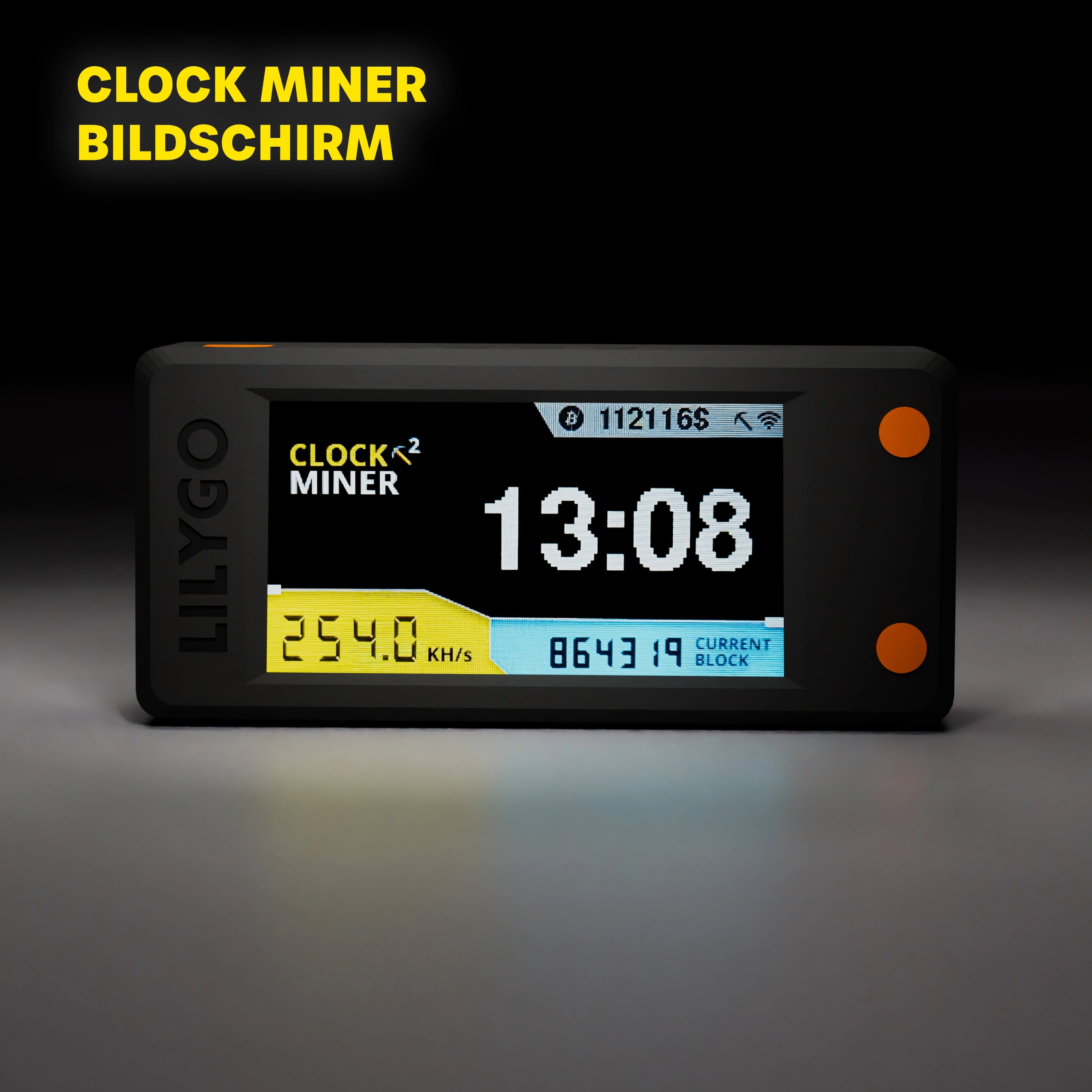 Nerdminer V2 mit Clock-Miner-Display und Uhrzeit-Anzeige