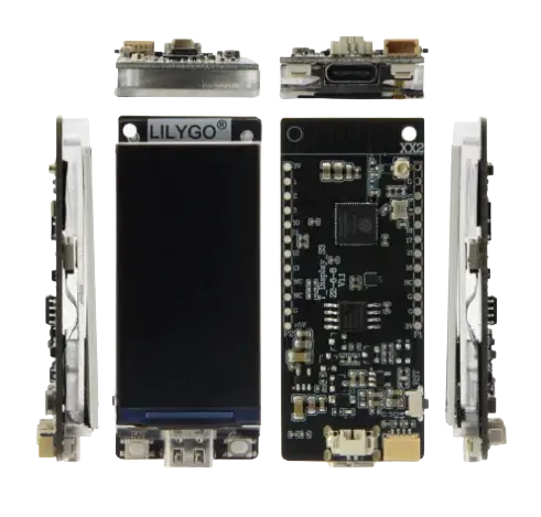 NerdMiner-Komponenten: Einzelteile des Bitcoin-Mining-Geräts, einschließlich Platine und Display von LilyGO.