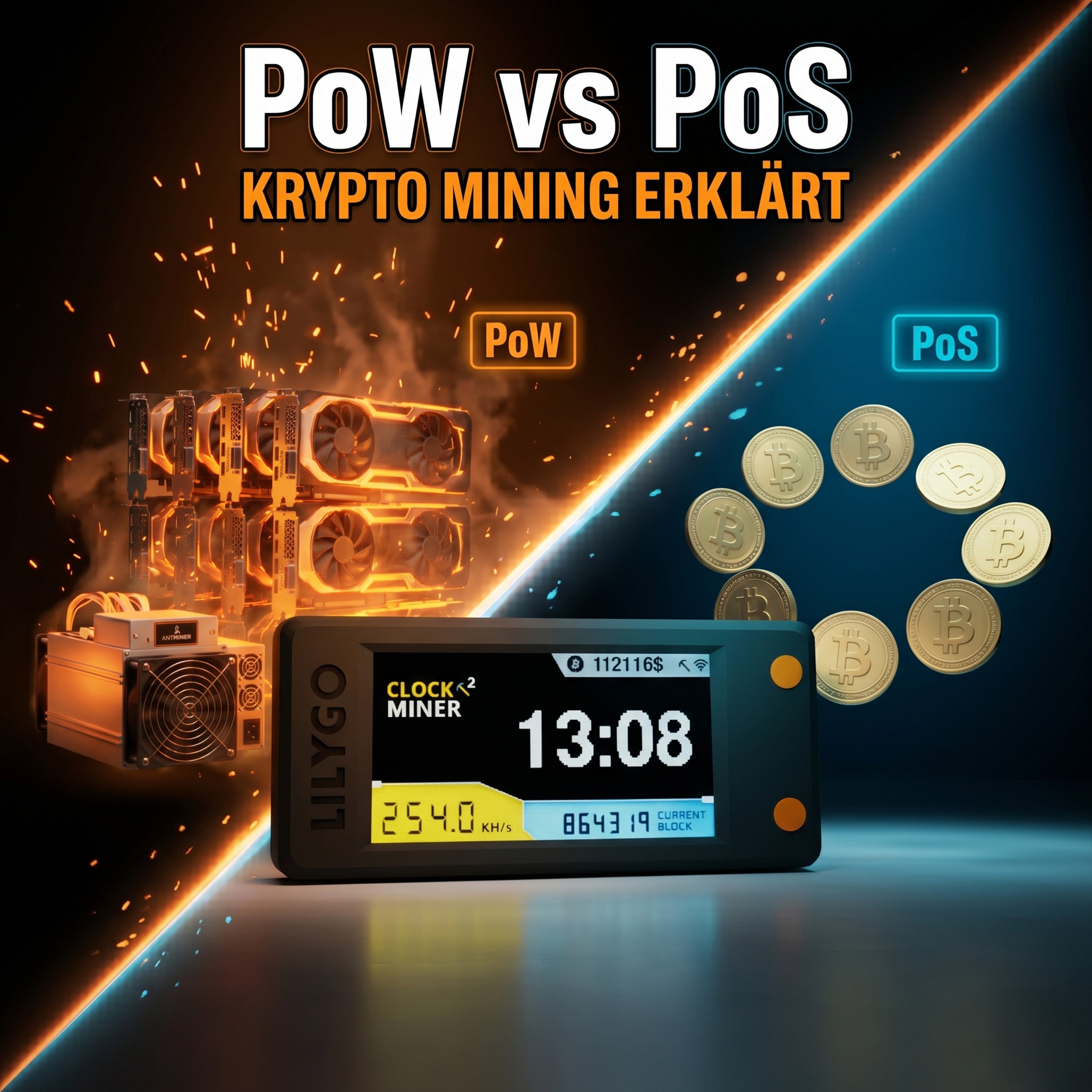 Krypto Mining 2026 — PoW, PoS und der Unterschied zum Staking