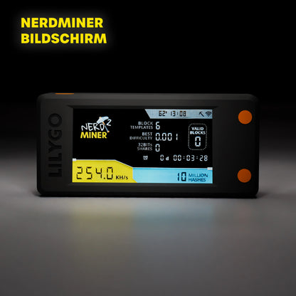 Nerdminer V2 mit Nerdminer-Display und 254 kH/s Hashrate