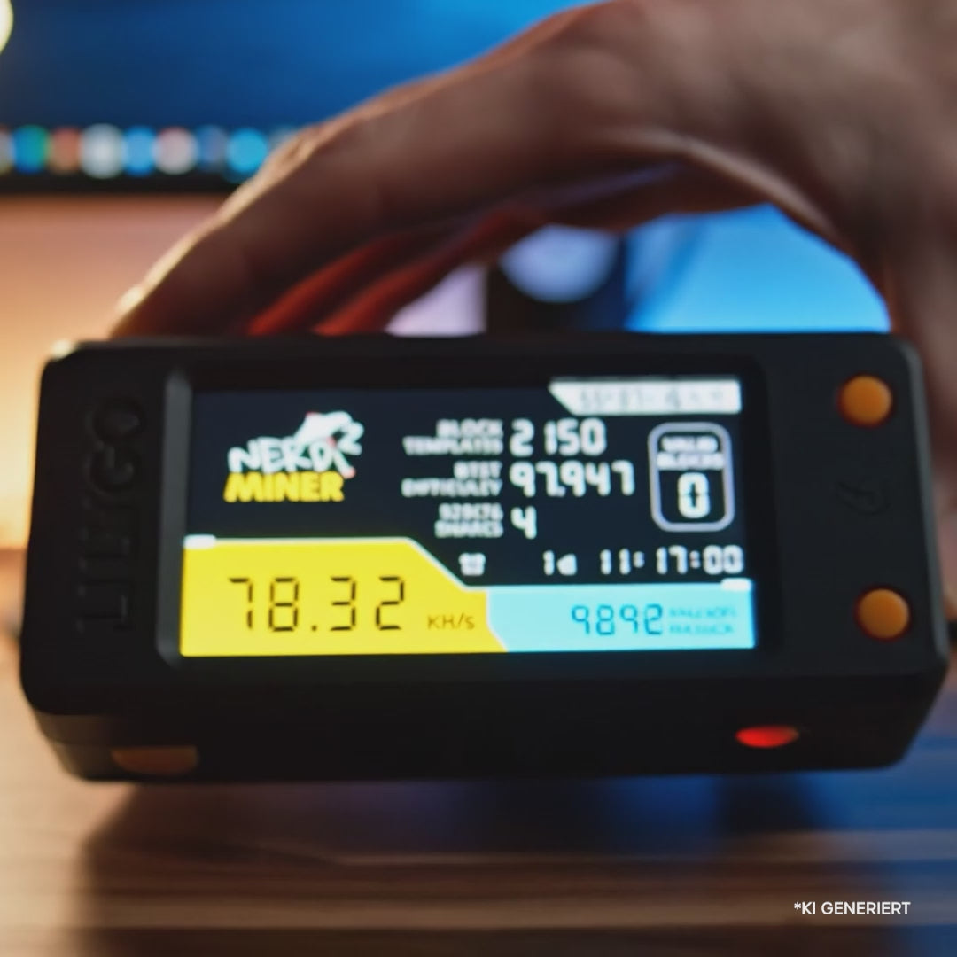 Nerdminer V2 Produktvideo — Solo Bitcoin Miner mit Live Hashrate und 24/7 Mining